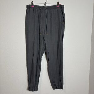 Ellen Tracy Womens Linen Gray Pants Medium‎ Beach Boho Summer Drawstring